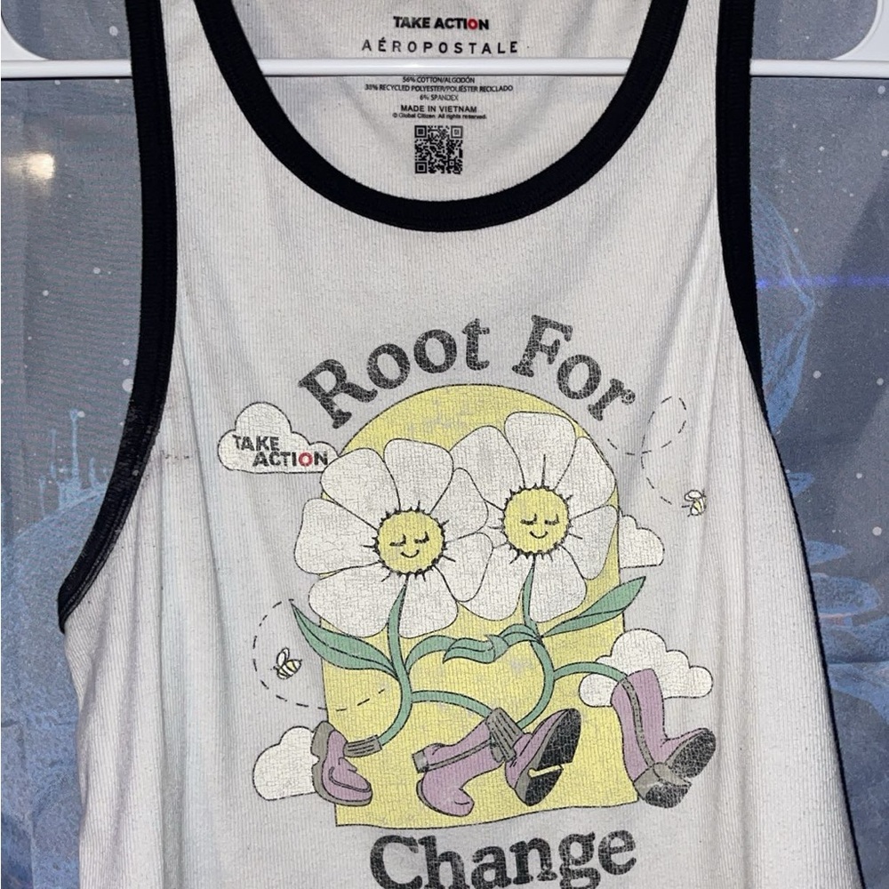 Aeropostale Kids White Tank Top with Black Trim and Yellow Graphic
